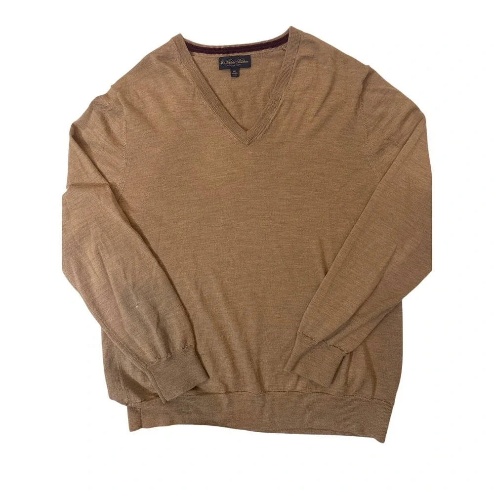 Brooks‎ Brothers Mens XXL Merino Wool V-Neck Sweater Camel Tan Italian Yarn